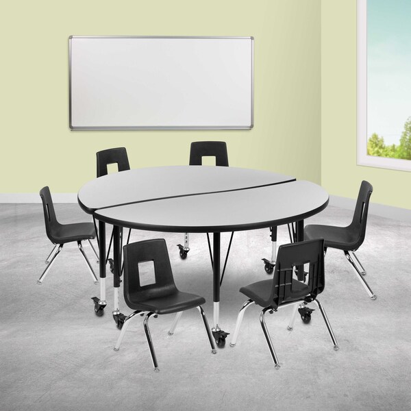Flash Furniture Round 47.5 W, 48 L, 25 H, Chrome, Laminate, Particleboard, Plastic, Steel, Grey XU-GRP-12CH-A48-HCIRC-GY-T-P-CAS-GG - main